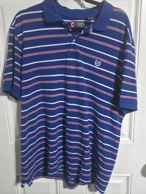 Chaps Men’s Royal Blue Polo with White and Pink Stripes 100% Cotton Size XL